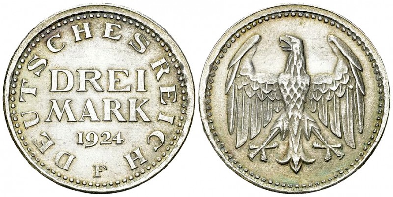 Weimarer Republik, AR 3 Reichsmark 1924 F 

Deutschland. Weimarer Republik. AR...