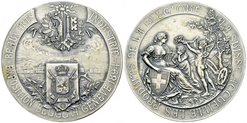 Genf, Versilberte AE Medaille 1894, Expo Belge 

Schweiz, Genf/Genève. Versilb...