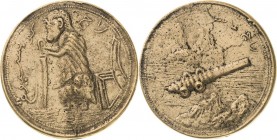 Alchemie und Aberglaube Asiatische Amulette
 Versilbertes Bronzeamulett o.J. (nach 1900) Java Magic coin. Alter Mann mit Schirm steht nach links, raj...