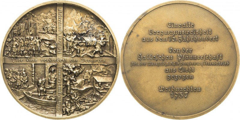 Ausbeute, Bergbau, Hüttenwesen
 Bronzierte Weißmetallmedaille 1937 (W. Helbing)...