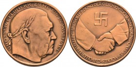 Drittes Reich
 Bronzemedaille 1934 (B. Becker) Tod Paul von Hindenburg und sein Einzug in Walhalla. Kopf nach rechts mit Lorbeerkranz / Handschlag un...