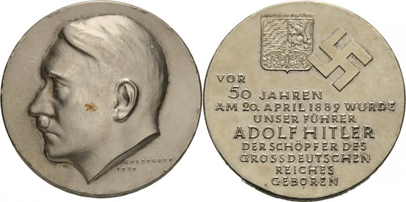 Drittes Reich
 Silbermedaille 1939 (Krischker) 50. Geburtstag von Adolf Hitler ...