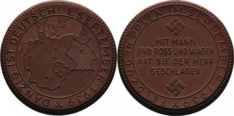 Drittes Reich
 Braune Porzellanmedaille 1939 (Meißen) Feldzug in Polen und Einn...