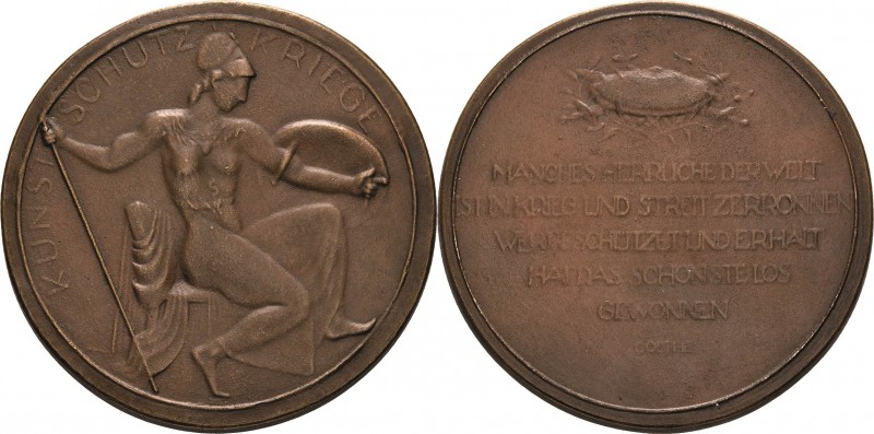 Erster Weltkrieg
 Bronzegussmedaille o.J. (unsigniert) Kunst-Schutz-Kriege. Nac...