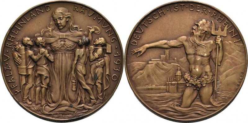 Medailleur Goetz, Karl 1875 - 1950
 Bronzemedaille 1930. Rheinlandräumung. Knie...