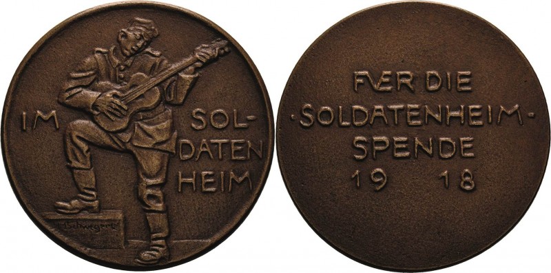 Medailleur Schwegerle, Hans 1882 - 1950
 Bronzegussmedaille 1918. "Soldatenheim...