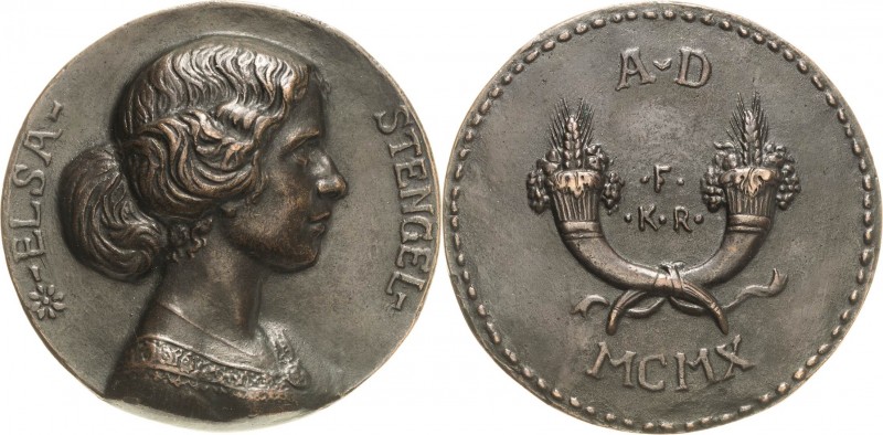 Bronzegussmedaille 1910 (F.K.R.) Elsa Stengel. Brustbild einer jungen Frau nach ...