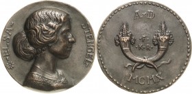 Bronzegussmedaille 1910 (F.K.R.) Elsa Stengel. Brustbild einer jungen Frau nach rechts / Gekreuzte Füllhörner über Jahreszahl. 94,5 mm, 254,98 g Vorzü...