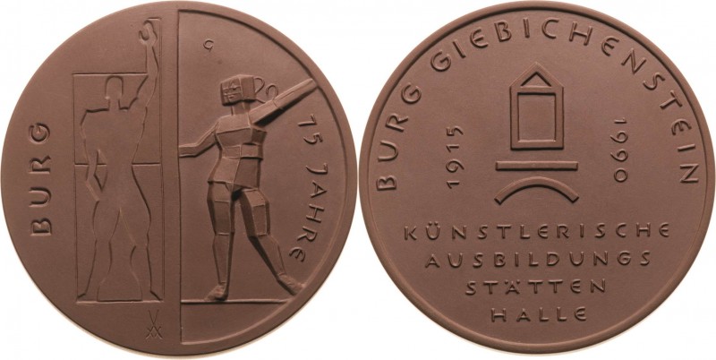 Göbel, Bernd *1942 Braune Porzellanmedaille 1990 (Meißen) 75 Jahre Burg Giebiche...