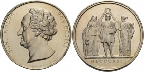 König, Helmut 1934-2017 Silbermedaille 1975 (Nach F.A. König/G.B. Loos) 200. Jahrestag des Eintreffens Goethes in Weimar. Kopf nach links / Goethe als...