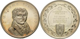 König, Helmut 1934-2017 Silbermedaille 1986. 20 Jahre Fachgruppe Numismatik Weißenfels. Brustbild von Johann Gottfried Seume (1763-1810) halbrechts / ...