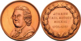 König, Helmut 1934-2017 Kupfermedaille 1987. 200. Geburtstag von Johann Carl August Musäus (1735-1787). Brustbild halblinks / 4 Zeilen Schrift im Eich...