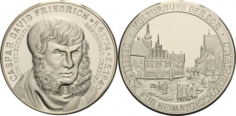 König, Helmut 1934-2017 Silbermedaille 1990. 150. Todestag von Caspar David Frie...