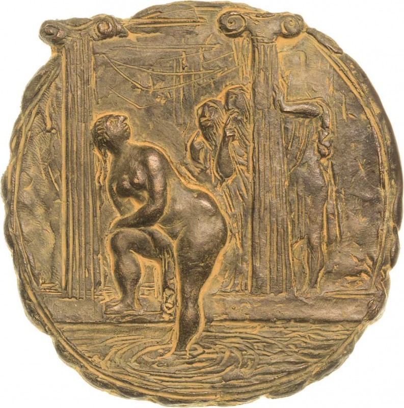 Nuss, Fritz 1907-1999 Einseitige Bronzegussplakette 1970. Susanna. Zwei Greise l...