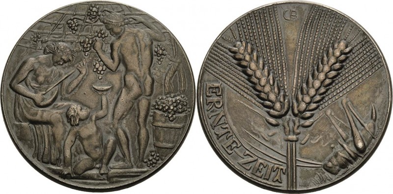 Römer, Georg 1868-1922 Silbermedaille o.J. (vor 1905). Erntezeit. Nackte männlic...