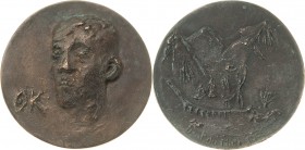 Schwarzbach, Anna Franziska *1949 Bronzegussmedaille 1986. Oskar Kokoschka. Kopf halblinks / "Dents du Midi?" - Savoyer Voralpen. 93,3 mm, 360,47 g Gu...