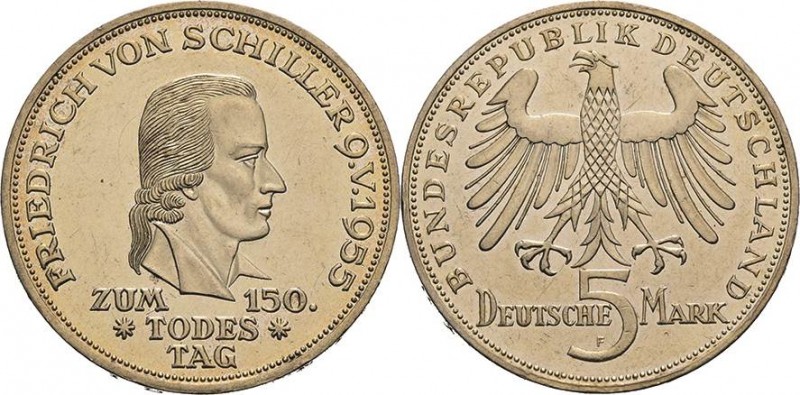 Gedenkmünzen
 5 DM 1955 F Schiller Jaeger 389 Fast vorzüglich