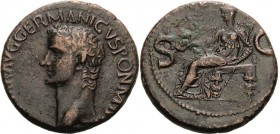 Kaiserzeit
Caligula 37-41 As 40/41, Rom Kopf nach links, C CAESAR AVG GERMANICVS PON M TR POT / Vesta mit Zepter und Patera sitzt nach links, in den ...