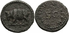 Kaiserzeit
Domitian 81-96 Quadrans 81/96, Rom Rhinozeros nach links / SC, IMP DOMIT AVG GERM RIC 250 C. 676 Kampmann 24.131 2.88 g. Min. korrodiert, ...