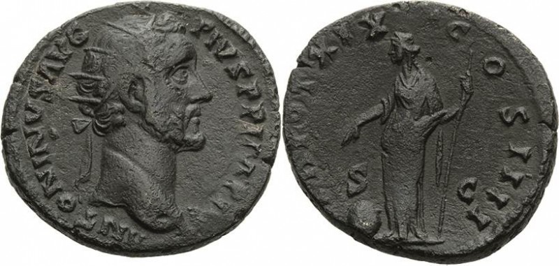 Kaiserzeit
Antoninus Pius 138-161 Dupondius 155/156, Rom Kopf mit Strahlenkrone...