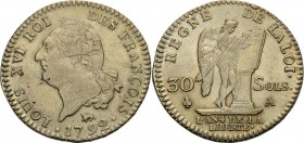 Frankreich
Ludwig XVI. 1774-1793 30 Sols 1792 (AN 4), A-Paris Gadoury 39 Duplessy 1720 Revers leicht justiert, prägefrisch