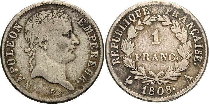 Frankreich
Napoleon I. 1804-1814, 1815 Franc 1808, A-Paris Gadoury 446 Sehr sch...