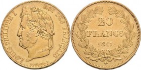 Frankreich
Louis Philippe 1830-1848 20 Francs 1847, A-Paris Gadoury 1031 Schlumberger 226 Friedberg 560 GOLD. 6.42 g. Sehr schön