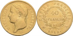 Frankreich
Napoleon III. 1852-1870 40 Francs 1812, A-Paris Gadoury 1084 Schlumberger 54 Friedberg 505 GOLD. 12.85 g. Sehr schön