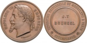 Frankreich
Napoleon III. 1852-1870 Bronzemedaille o.J. (1867) (H. Ponscarme) Weltausstellung in Paris. Belorbeerter Kopf nach links / Zwischen Perlra...