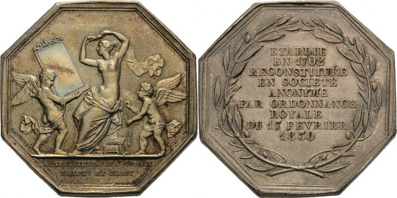 Frankreich-Saint Gobain
 Ackteckige Silbermedaille 1830 (Gayrard) Manufactur Ro...