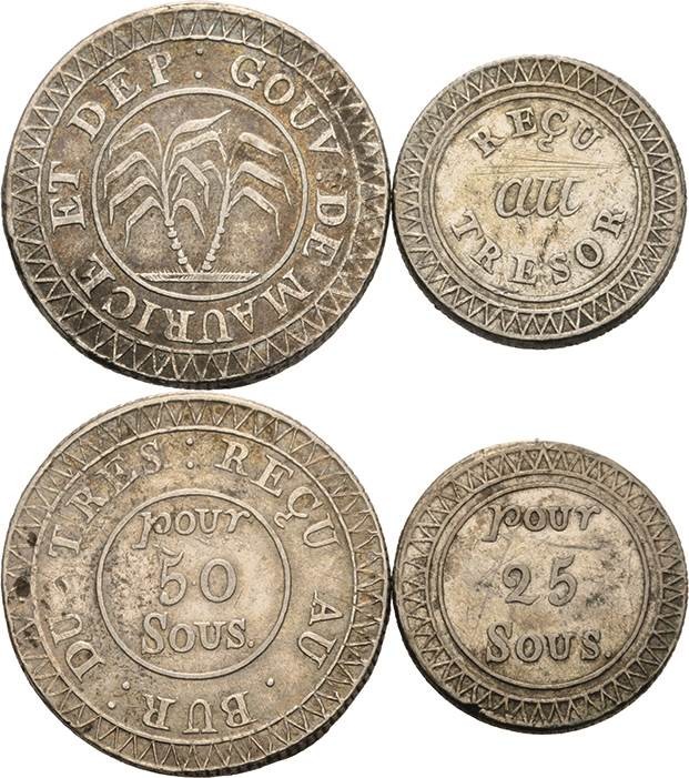 Frankreich-Mauritius
 50 und 25 Sous o.J.(1822) Calcutta KM 1, 2 Lecompte 17, 1...