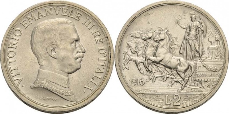 Italien-Königreich
Vittorio Emanuele III. 1900-1946 2 Lire 1916, Rom Montenegro...