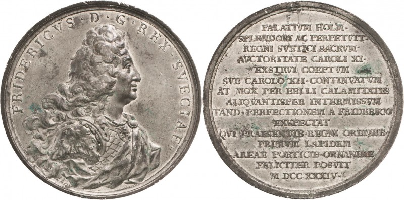 Schweden
Friedrich I. 1720-1751 Zinnmedaille 1734 (Hedlinger) Grundsteinlegung ...