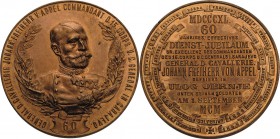 Kaiserreich Österreich
Franz Joseph I. 1848-1916 Bronzemedaille 1900 (Pichl) 60-jähriges Dienstjubiläum des kommandierenden Generals in Sarajewo, Joh...
