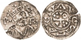 Augsburg, Reichsmünzstätte
Heinrich II. 1009-1024 Denar Brustbild des Königs nach rechts, HEINRIC REX / Kreuz, in den Winkeln Ringel - 3 Punkte - Dre...