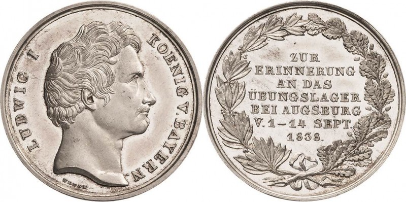 Bayern
Ludwig I. 1825-1848 Silbermedaille 1838 (J.J. Neuss) Auf das Übungslager...