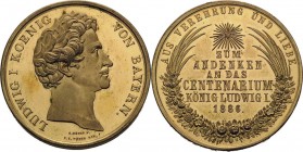 Bayern
Ludwig I. 1825-1848 Vergoldete Bronzemedaille 1886 (A. Neuss) 100. Geburtstag. Kopf nach rechts / 6 Zeilen Schrift im Blumen- und Palmblätterk...