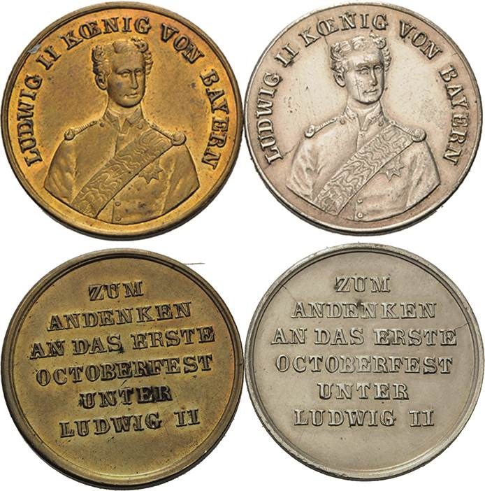 Bayern
Ludwig II. 1864-1886 Versilberter Bronzejeton o.J. (1864) (unsigniert) 1...