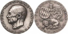Bayern
Kronprinz Rupprecht 1869-1955 Silbergussmedaille 1935 (J. Bernhart) Auf seinen 66. Geburtstag. Kopf nach links / Vor Säule mit den Wappenschil...