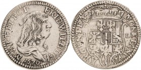 Brandenburg-Preußen
Friedrich Wilhelm, der große Kurfürst 1640-1688 1/3 Taler 1670, IL-Berlin v. Schrötter 449 Neumann 11.63 a Sehr schön