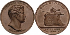 Brandenburg-Preußen
Friedrich Wilhelm IV. 1840-1861 Bronzemedaille 1840 (A.F. König/Loos) Regierungsantritt. Kopf des Königs nach rechts / Krone, Rei...