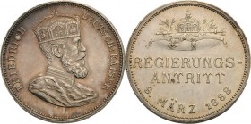 Brandenburg-Preußen
Friedrich III. 1888 Silbermedaille 1888 (Lauer) Regierungsantritt am 9. März. Bekröntes Brustbild nach rechts / Kissen mit Zepter...