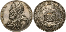 Brandenburg-Preußen
Friedrich III. 1888 Silbermedaille 1888 (Drentwett) Auf seinen Tod. Brustbild nach links / Reichsinsignien auf Kissen zwischen Dr...