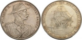 Brandenburg-Preußen
Wilhelm II. 1888-1918 Silbermedaille 1895 (Lauer) Eröffnung des Nord-Ostsee-Kanals. Brustbild nach rechts in Marineuniform / Sege...
