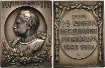 Brandenburg-Preußen
Wilhelm II. 1888-1918 Silberplakette 1913 (M. & W., Stuttgart) 25-jähriges Regierungsjubiläum. Brustbild nach links im vertieften...