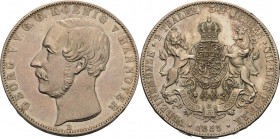 Braunschweig-Calenberg-Hannover
Georg V. 1851-1866 Doppeltaler 1855, B-Hannover AKS 142 Jaeger 88 Kahnt 243 Davenport 681 Fast vorzüglich