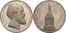 Detmold
 Zinnmedaille 1875 (Brehmer) Vollendung des Hermannsdenkmals. Kopf des Erbauers Ernst von Bandel / Denkmal. 41,5 mm, 31,21 g Slg. Weweler 862...