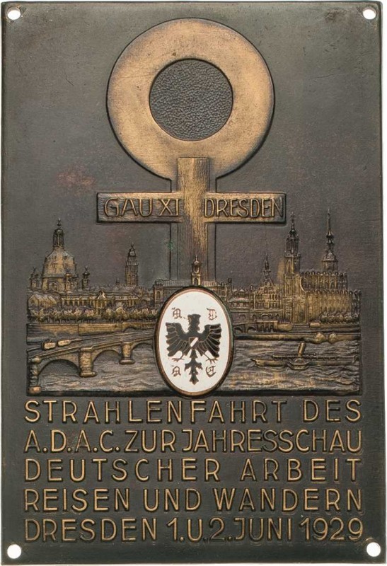 Dresden
 Einseitige Bronzeplakette 1929 (H. Aurich) Strahlenfahrt des A.D.A.C. ...