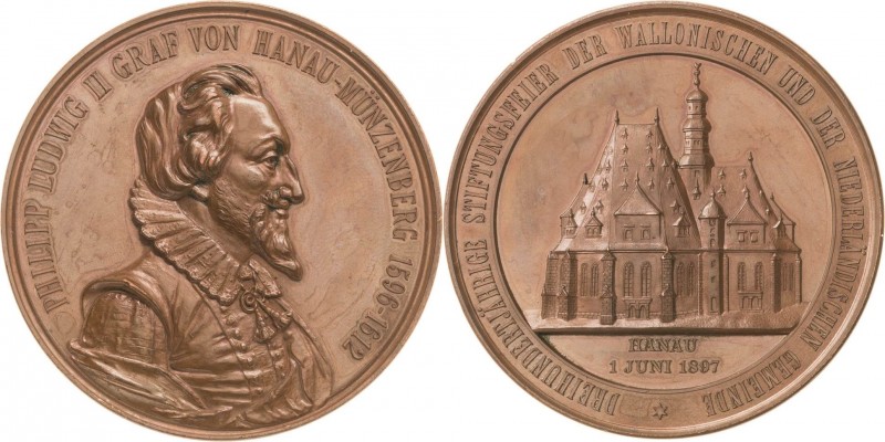 Hanau, Stadt
 Bronzemedaille 1897 (unsigniert) 300-Jahrfeier der wallonischen u...