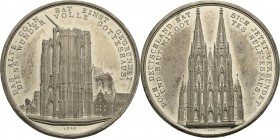Köln-Stadt
 Zinnmedaille 1842 (Rabausch) 2. Grundsteinlegung des Domes. Ansicht des halb vollendeten südlichen Domturmes mit Baukran / Ansicht der ge...